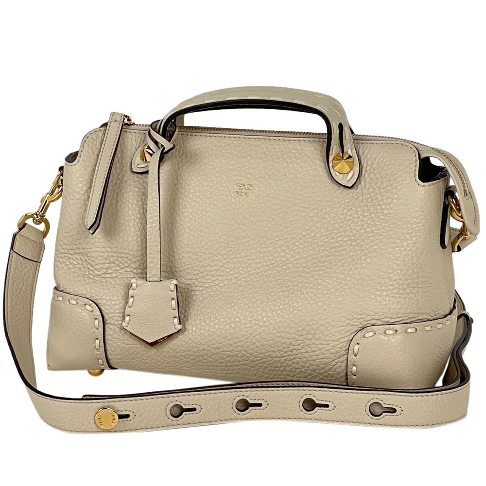 Fendi By The Way Handbag Shoulder Bag Leather Ivory White